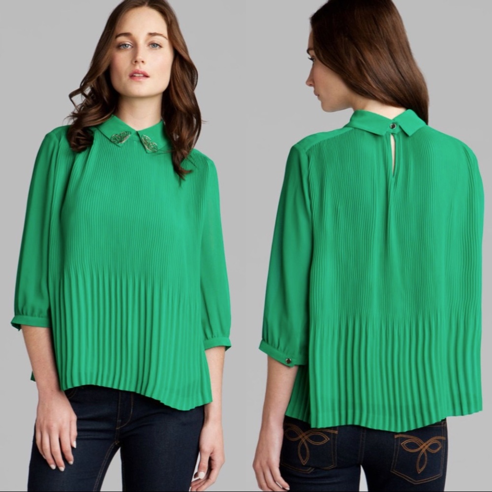 Ted Baker Green Diemos Pleated Top Embellished